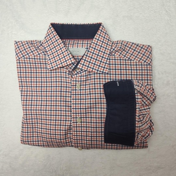 Eton Other - Eton Shirt Mens 16 41 Orange Blue Check Contemporary Fit Dress Button Up